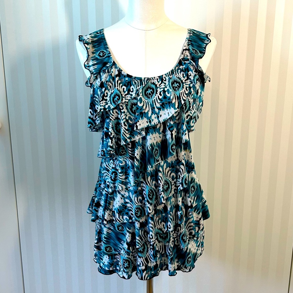 Candy Couture teal black white sleeveless tank top Size S